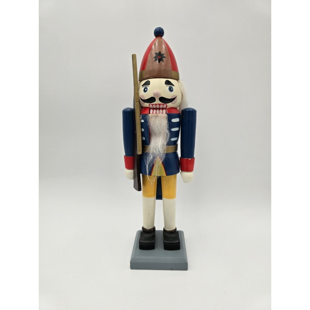 Vintage Nutcracker Soldier Wooden 13" Blue Coat Rifle Red hat